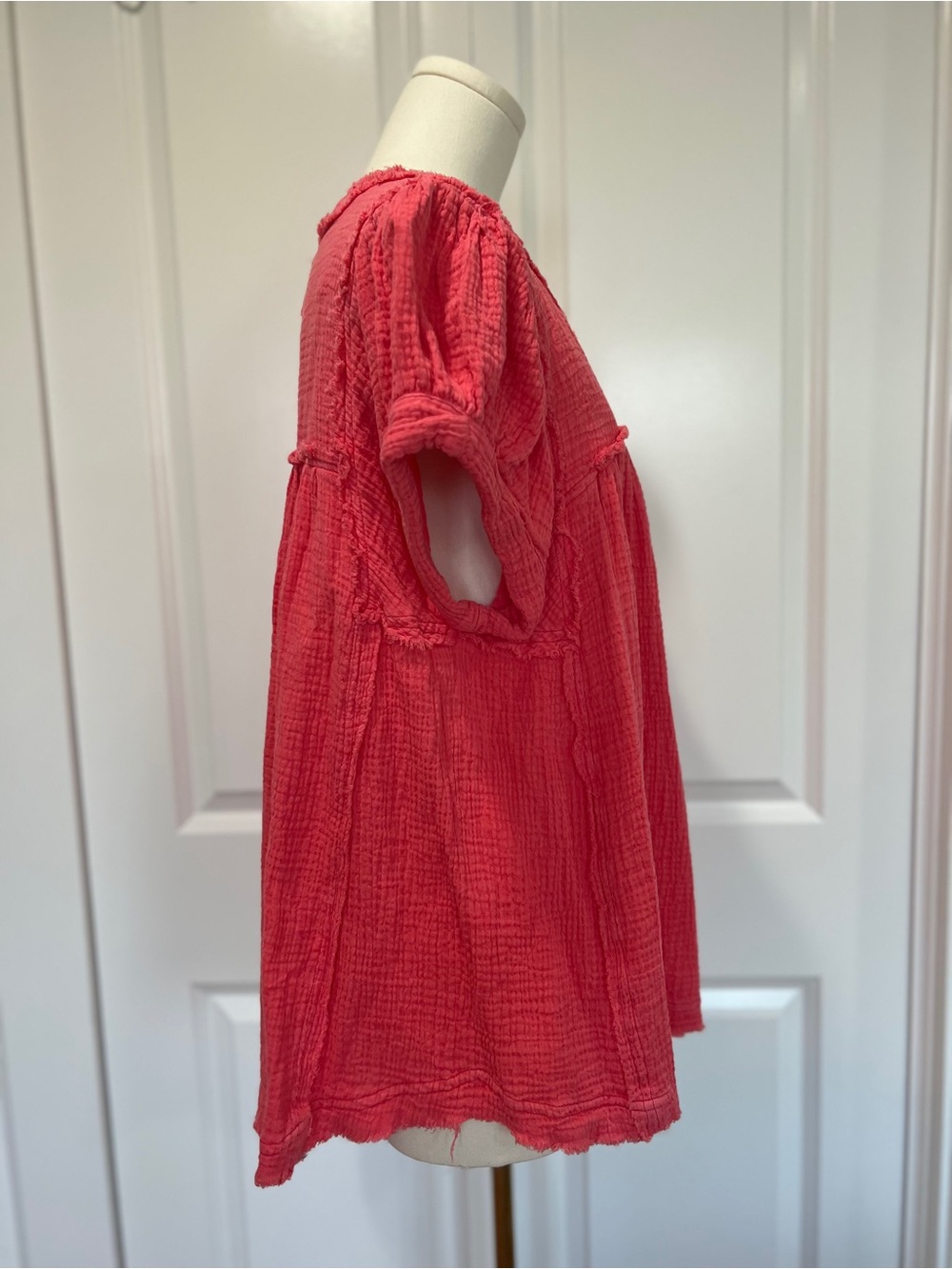 We The Free Horizons Washed Gauze Button-Front Peasant Top in Coral Pink - Picture 5 of 7